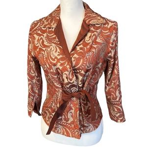 VTG Gigi Clark Modern  orange gold Brocade Silk Rayon Fitted Jacket small